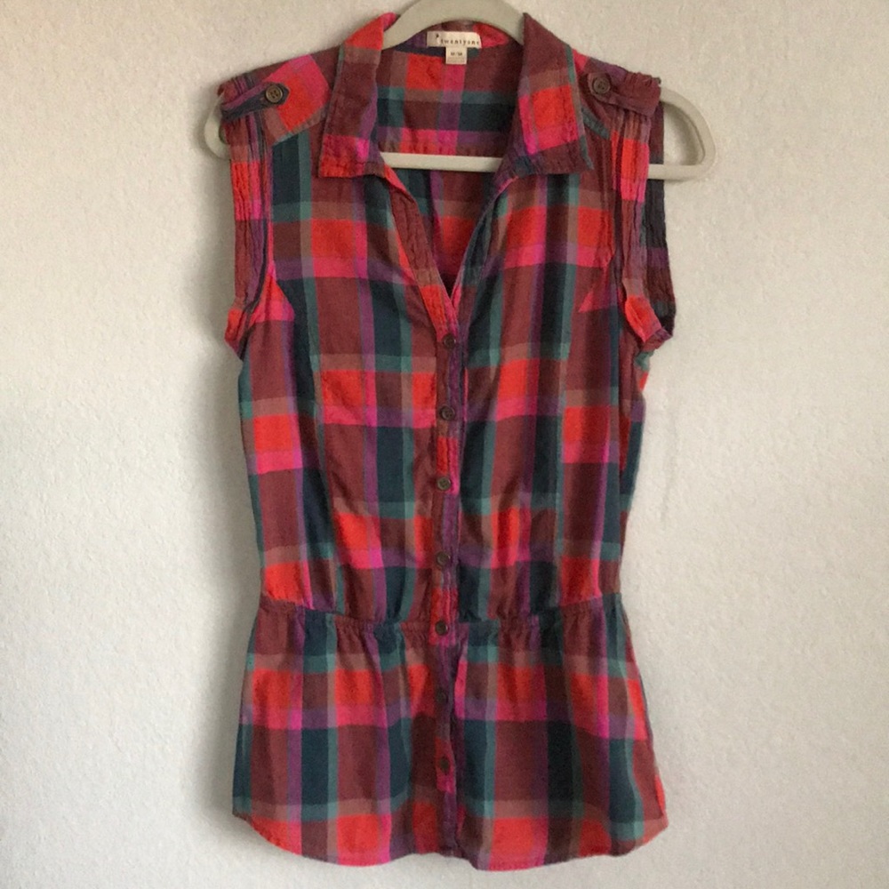 Plaid Peplum Button Blouse